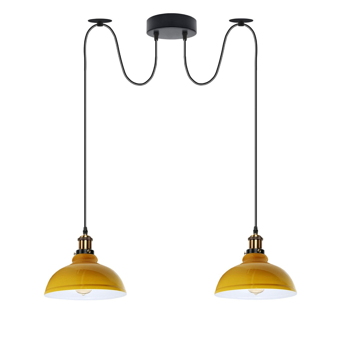2-Light Dome Pendant – Pulley or Spider Hanging, 29 cm Shades, E27 - Yellow Brass, Yellow 29 cm, Spider, Without Bulb