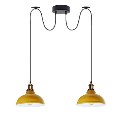2-Light Dome Pendant – Pulley or Spider Hanging, 29 cm Shades, E27 - Yellow Brass, Yellow 29 cm, Spider, Without Bulb