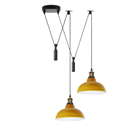 2-Light Dome Pendant – Pulley or Spider Hanging, 29 cm Shades, E27 - Yellow Brass, Yellow 29 cm, Pulley, Without Bulb