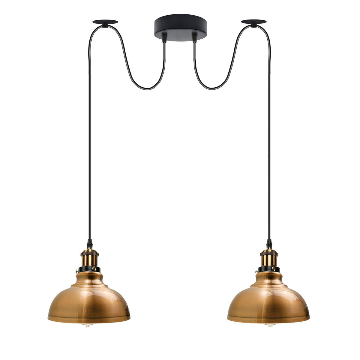 2-Light Dome Pendant – Pulley or Spider Hanging, 29 cm Shades, E27 - Yellow Brass, Yellow Brass 29 cm, Spider, Without Bulb