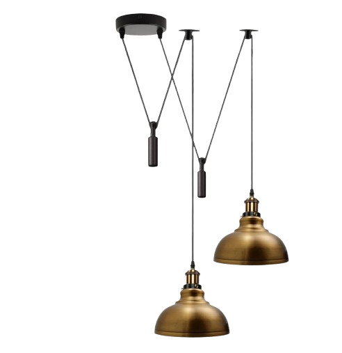 2-Light Dome Pendant – Pulley or Spider Hanging, 29 cm Shades, E27 - Yellow Brass, Yellow Brass 29 cm, Pulley, Without Bulb