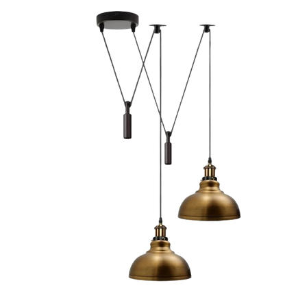 2-Light Dome Pendant – Pulley or Spider Hanging, 29 cm Shades, E27 - Yellow Brass, Yellow Brass 29 cm, Pulley, Without Bulb