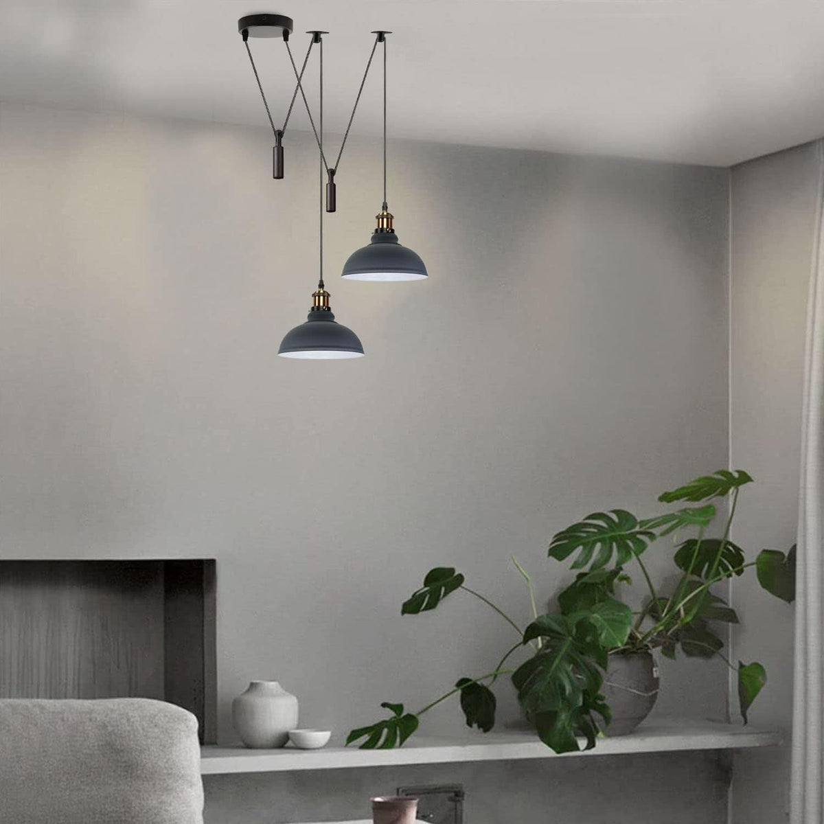2-Light Dome Pendant – Pulley or Spider Hanging, 29 cm Shades, E27