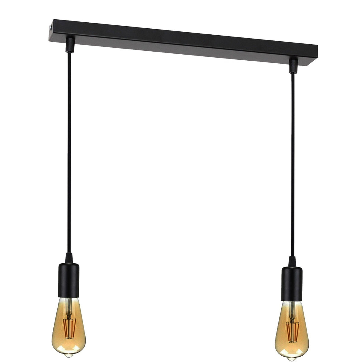 2-Light Bar Pendant – Black E27 Holders, Ceiling Bar - Black, Holders Only, 2 x ST64 Filament Bulb