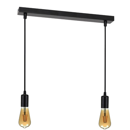 2-Light Bar Pendant – Black E27 Holders, Ceiling Bar - Black, Holders Only, 2 x ST64 Filament Bulb