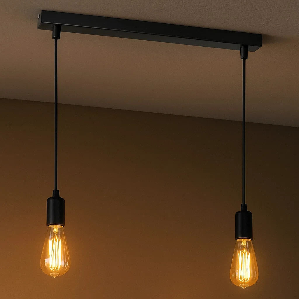 2-Light Bar Pendant – Black E27 Holders, Ceiling Bar