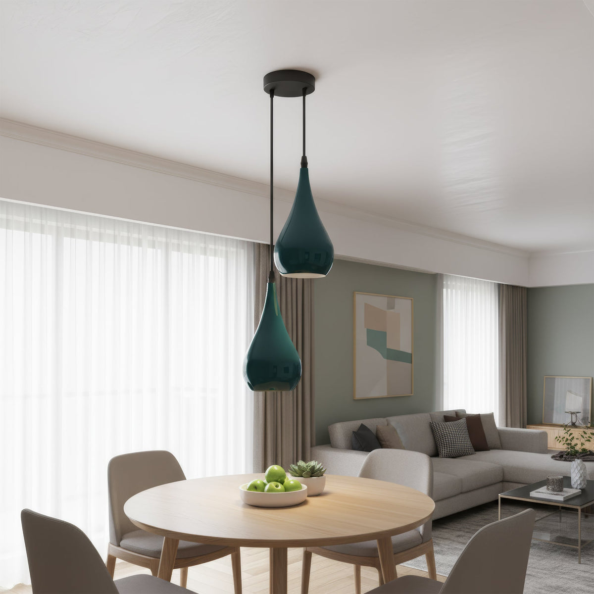 2-Light Teardrop Pendant – Teal Metal Shades, E27 - photo 2