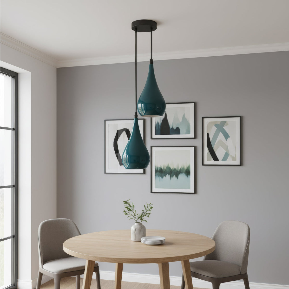 2-Light Teardrop Pendant – Teal Metal Shades, E27 - photo 3