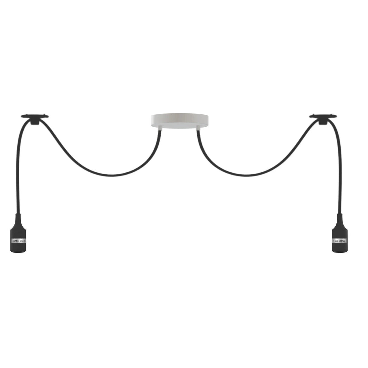 2-Light Spider Pendant – Silicone Lamp Holders, 8 Colours, E27 - Black, No Shade, Without Bulb