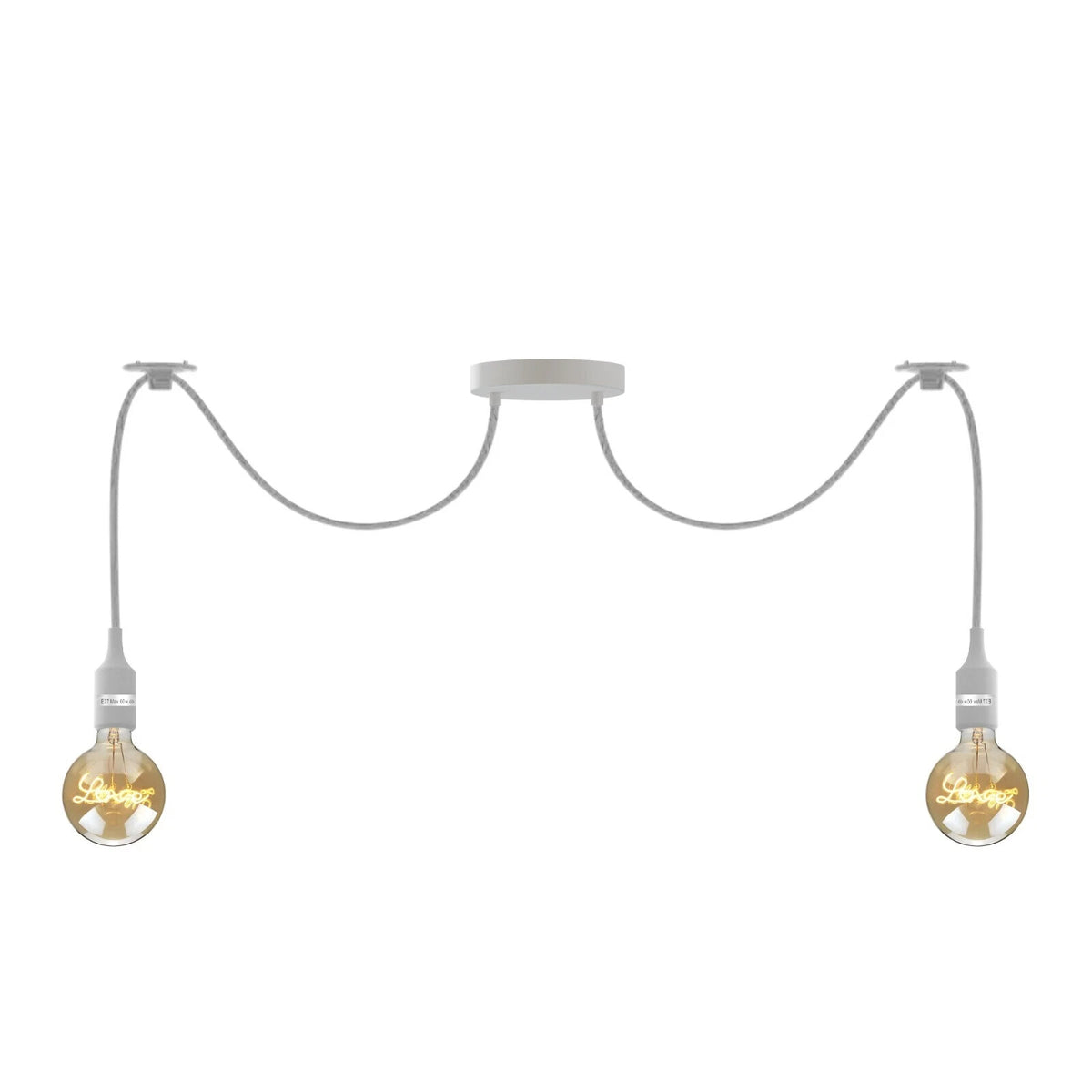 2-Light Spider Pendant – Silicone Lamp Holders, 8 Colours, E27 - Grey, No Shade, Without Bulb
