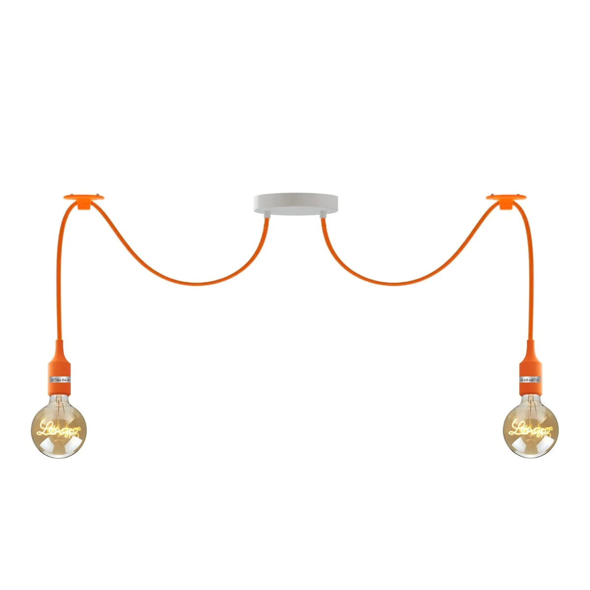 2-Light Spider Pendant – Silicone Lamp Holders, 8 Colours, E27 - Orange, No Shade, Without Bulb