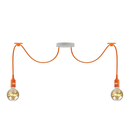 2-Light Spider Pendant – Silicone Lamp Holders, 8 Colours, E27 - Orange, No Shade, Without Bulb