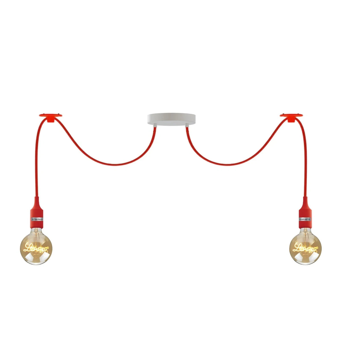 2-Light Spider Pendant – Silicone Lamp Holders, 8 Colours, E27 - Red, No Shade, Without Bulb