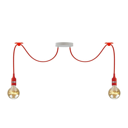 2-Light Spider Pendant – Silicone Lamp Holders, 8 Colours, E27 - Red, No Shade, Without Bulb