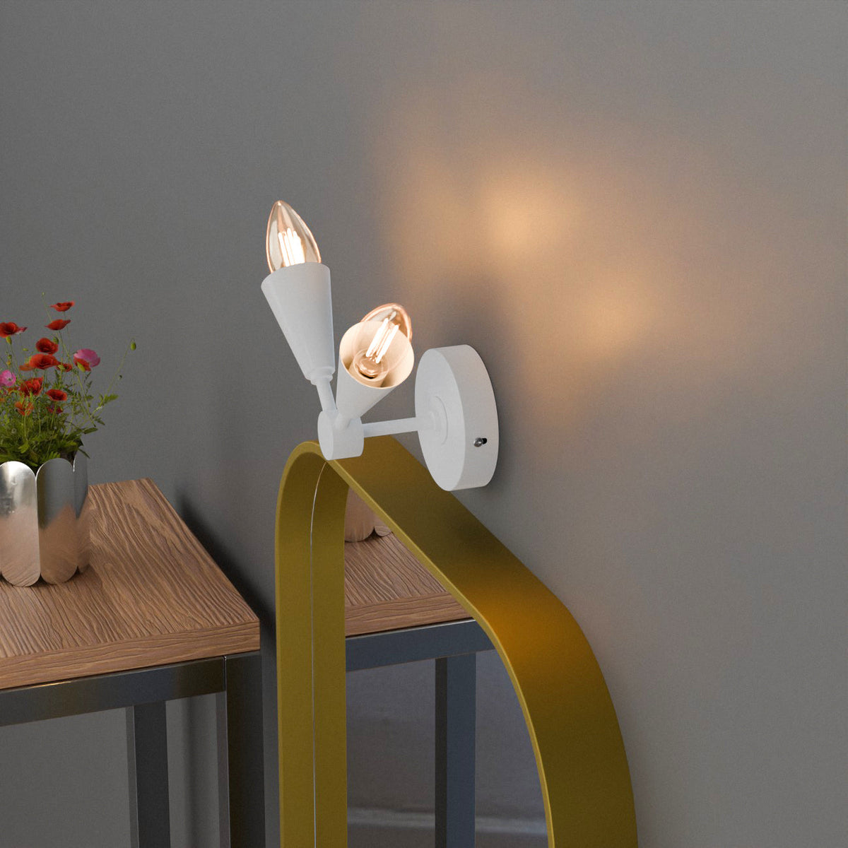Twin E14 Wall Sconce with 90° Arms & C35 LED Bulbs – 6 Finishes - photo 10