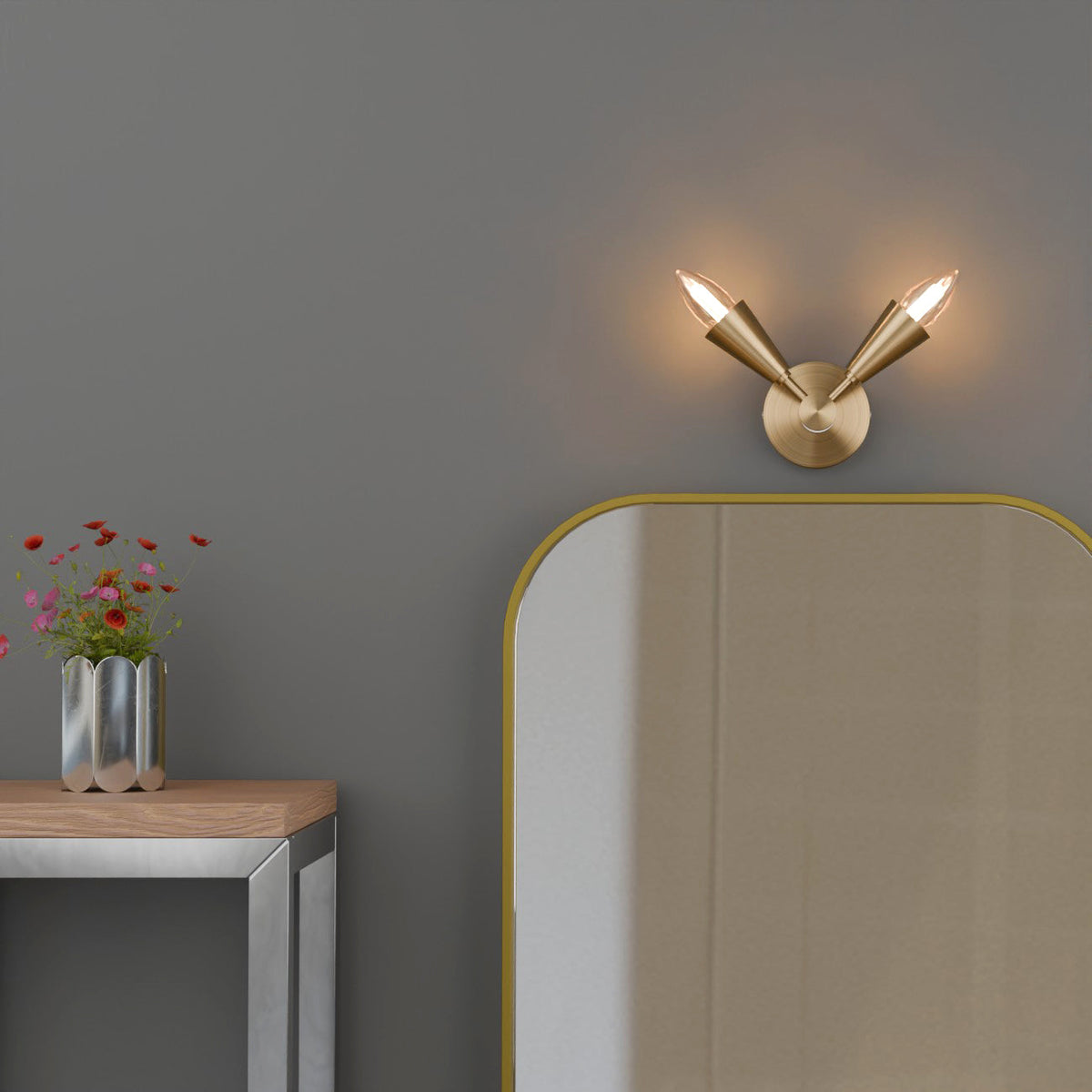 Twin E14 Wall Sconce with 90° Arms & C35 LED Bulbs – 6 Finishes - photo 12
