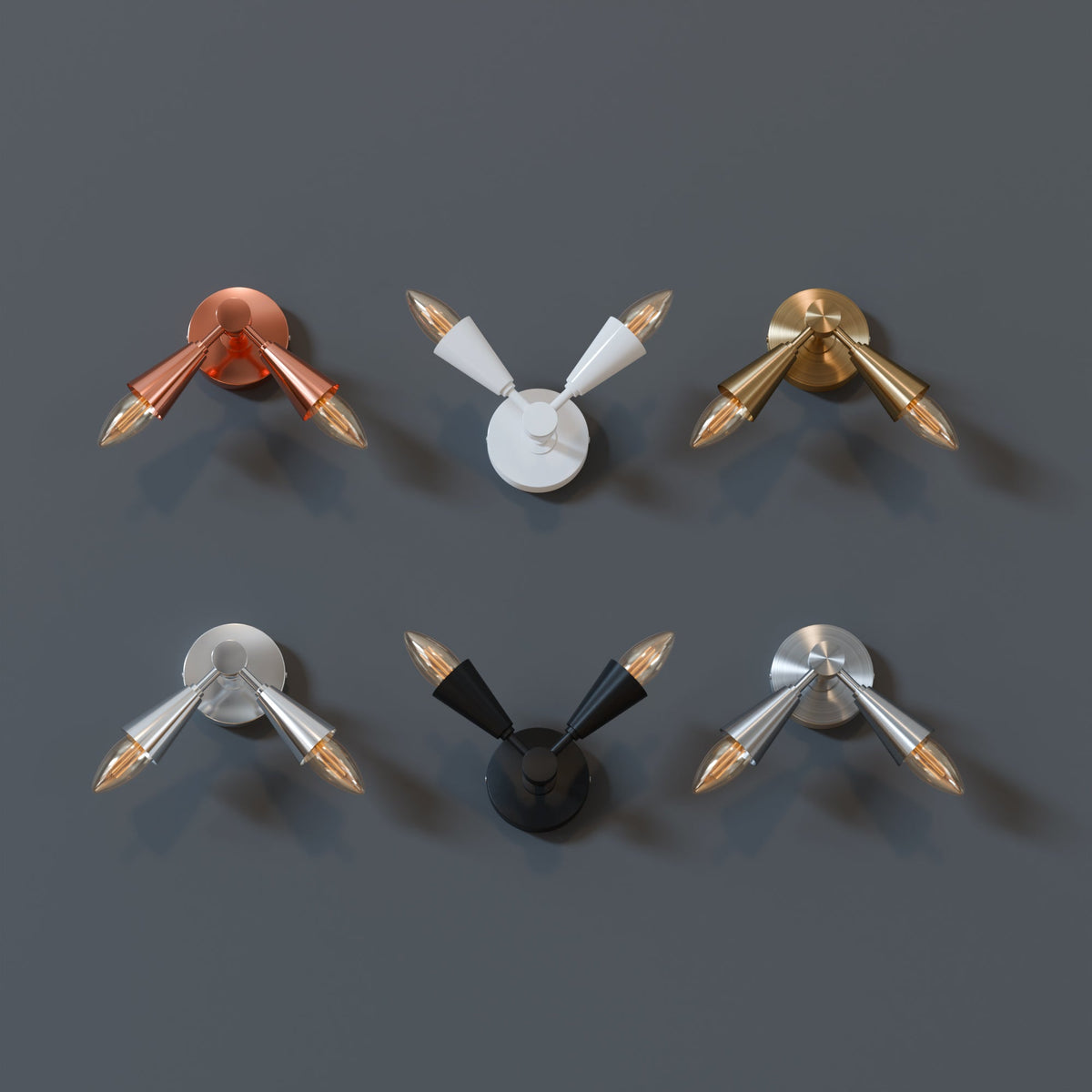 Twin E14 Wall Sconce with 90° Arms & C35 LED Bulbs – 6 Finishes - photo 15