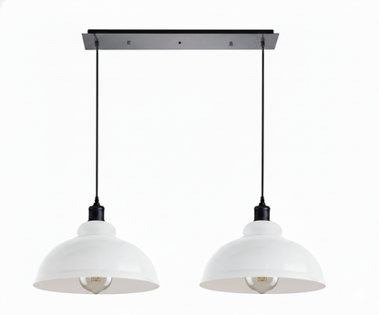 2-Light Dome Pendant on Ceiling Bar – 5 Colours, E27 - Black, Dome 29 cm White, Ceiling Bar, Without Bulb