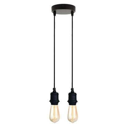 2-Light Dome Pendant on Ceiling Bar – 5 Colours, E27 - Black, No Shade, Round Plate, Without Bulb