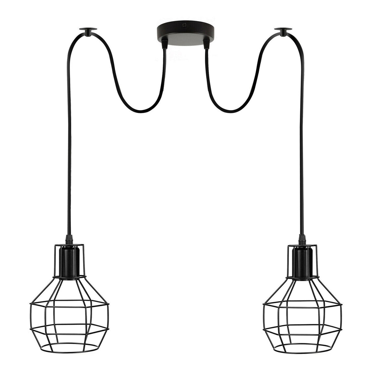 2-Light Spider Cage Pendant – Black, Copper, Silver or Red - Black, No Shade, Without Bulb
