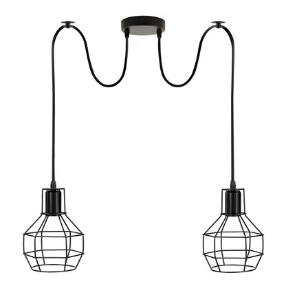 2-Light Spider Cage Pendant – Black, Copper, Silver or Red - Black, No Shade, Without Bulb