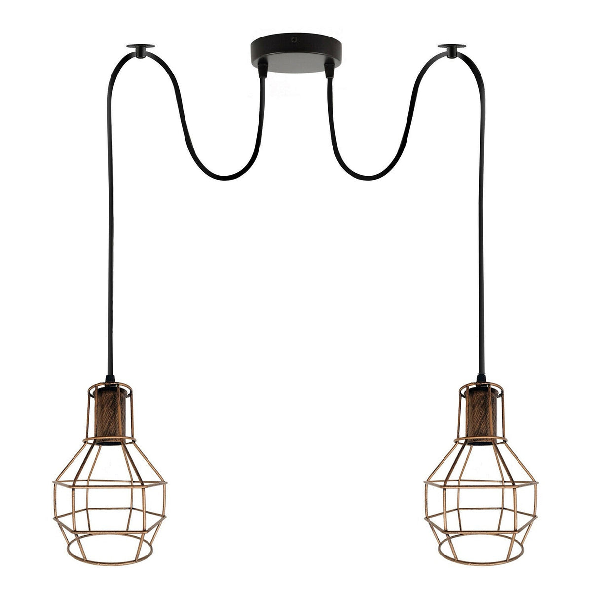 2-Light Spider Cage Pendant – Black, Copper, Silver or Red - Brushed Copper, No Shade, Without Bulb