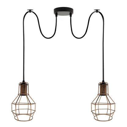 2-Light Spider Cage Pendant – Black, Copper, Silver or Red - Brushed Copper, No Shade, Without Bulb