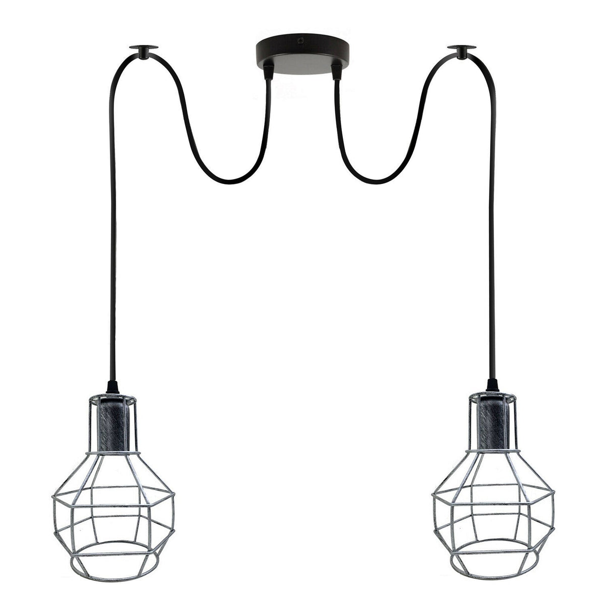 2-Light Spider Cage Pendant – Black, Copper, Silver or Red - Brushed Silver, No Shade, Without Bulb
