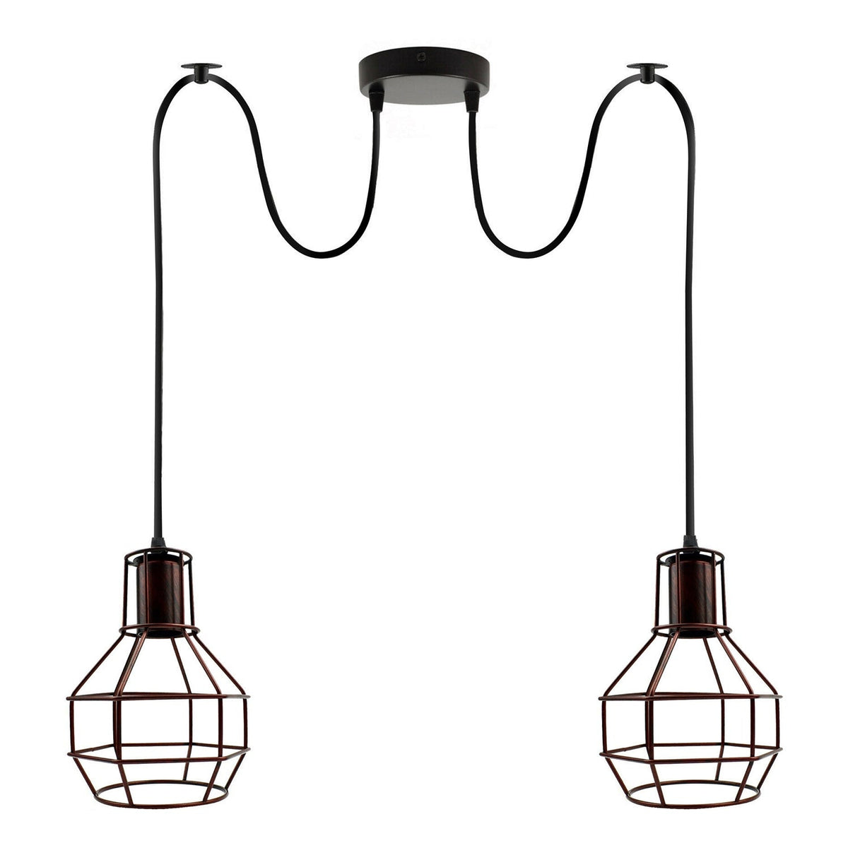 2-Light Spider Cage Pendant – Black, Copper, Silver or Red - Rustic Red, No Shade, Without Bulb