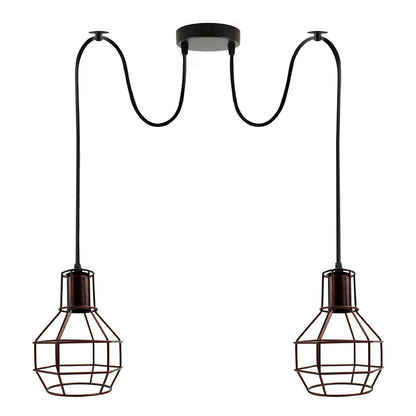2-Light Spider Cage Pendant – Black, Copper, Silver or Red - Rustic Red, No Shade, Without Bulb