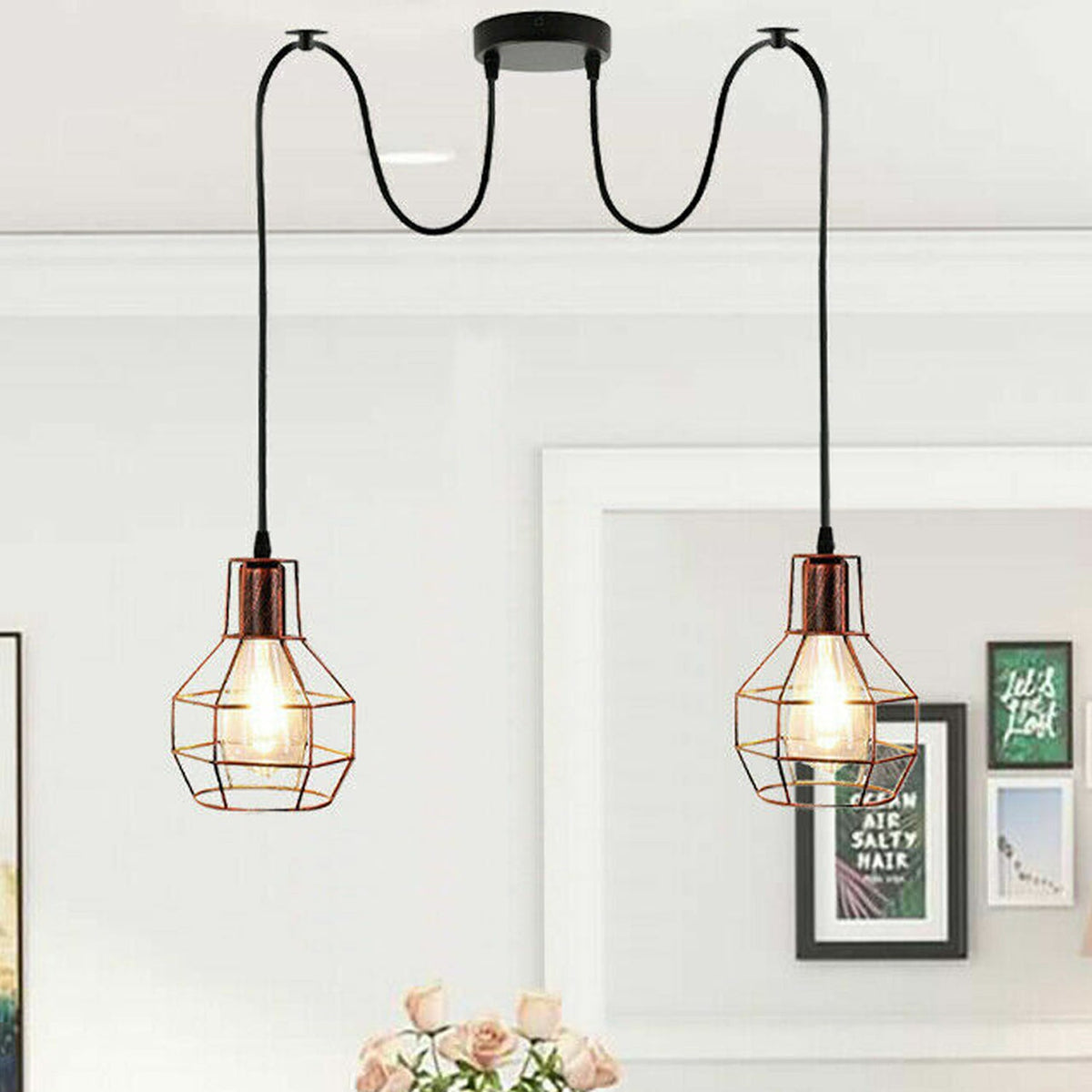 2-Light Spider Cage Pendant – Black, Copper, Silver or Red