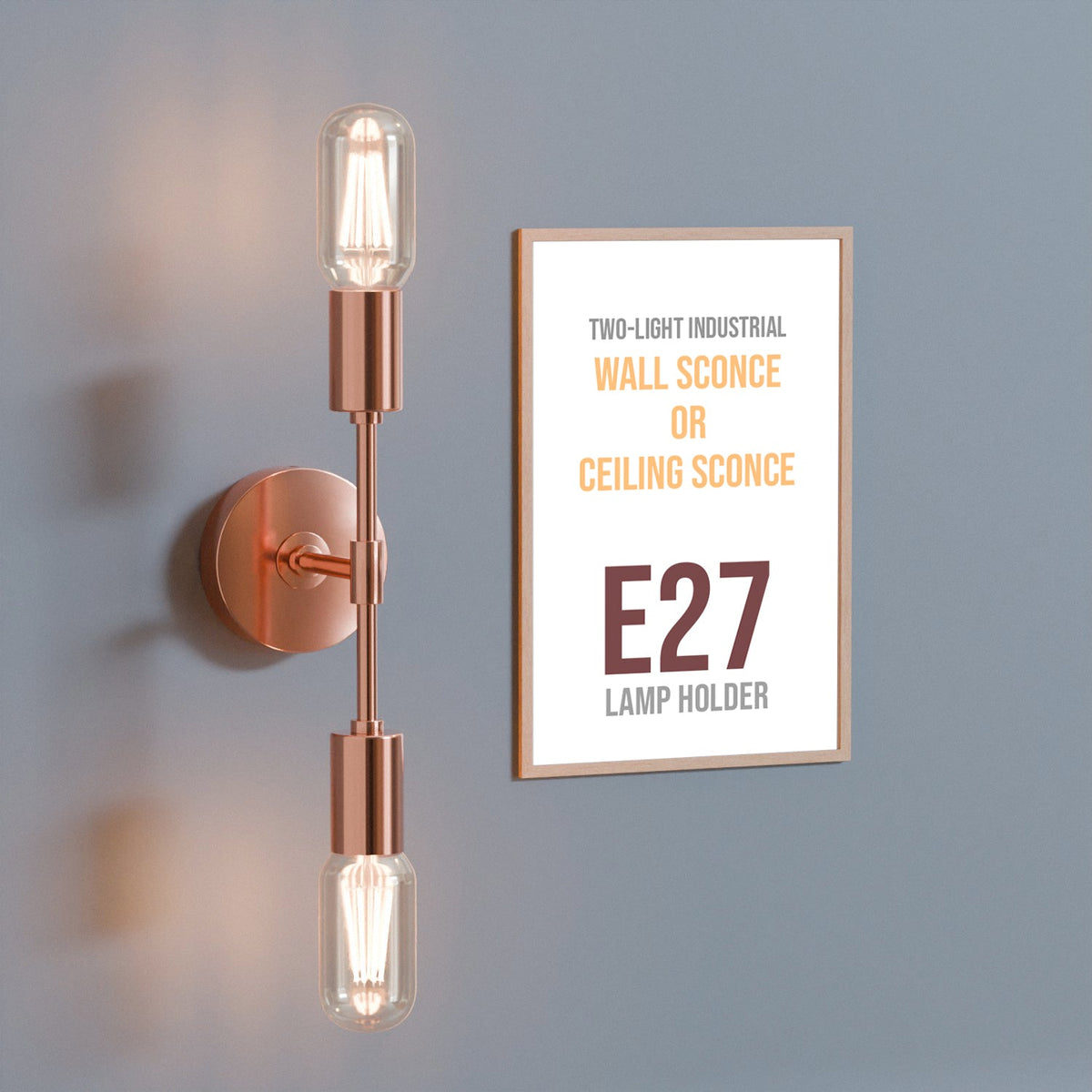 Twin E27 Wall & Ceiling Sconce – Chrome, Rose Gold, Satin Nickel, Brass - Rose Gold, No Shade, T45 LED Bulb 4W