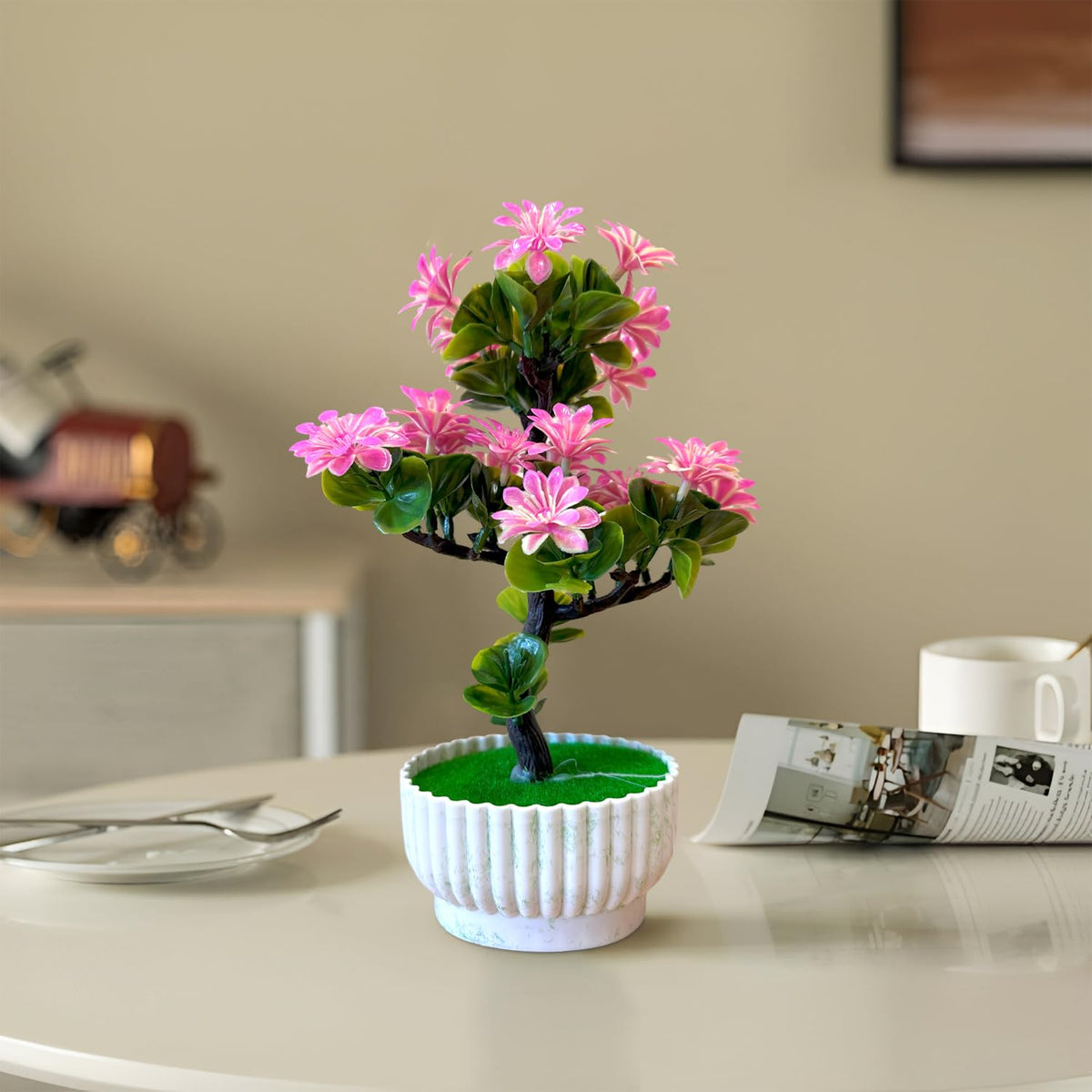 Artificial Flowering Bonsai in White Bowls – Pack of 2 or 3, Assorted Colours - photo 6