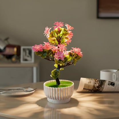 Artificial Flowering Bonsai in White Bowls – Pack of 2 or 3, Assorted Colours - Pack of 3