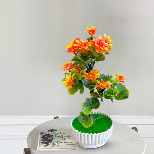 Artificial Flowering Bonsai in White Bowls – Pack of 2 or 3, Assorted Colours - Pack of 2