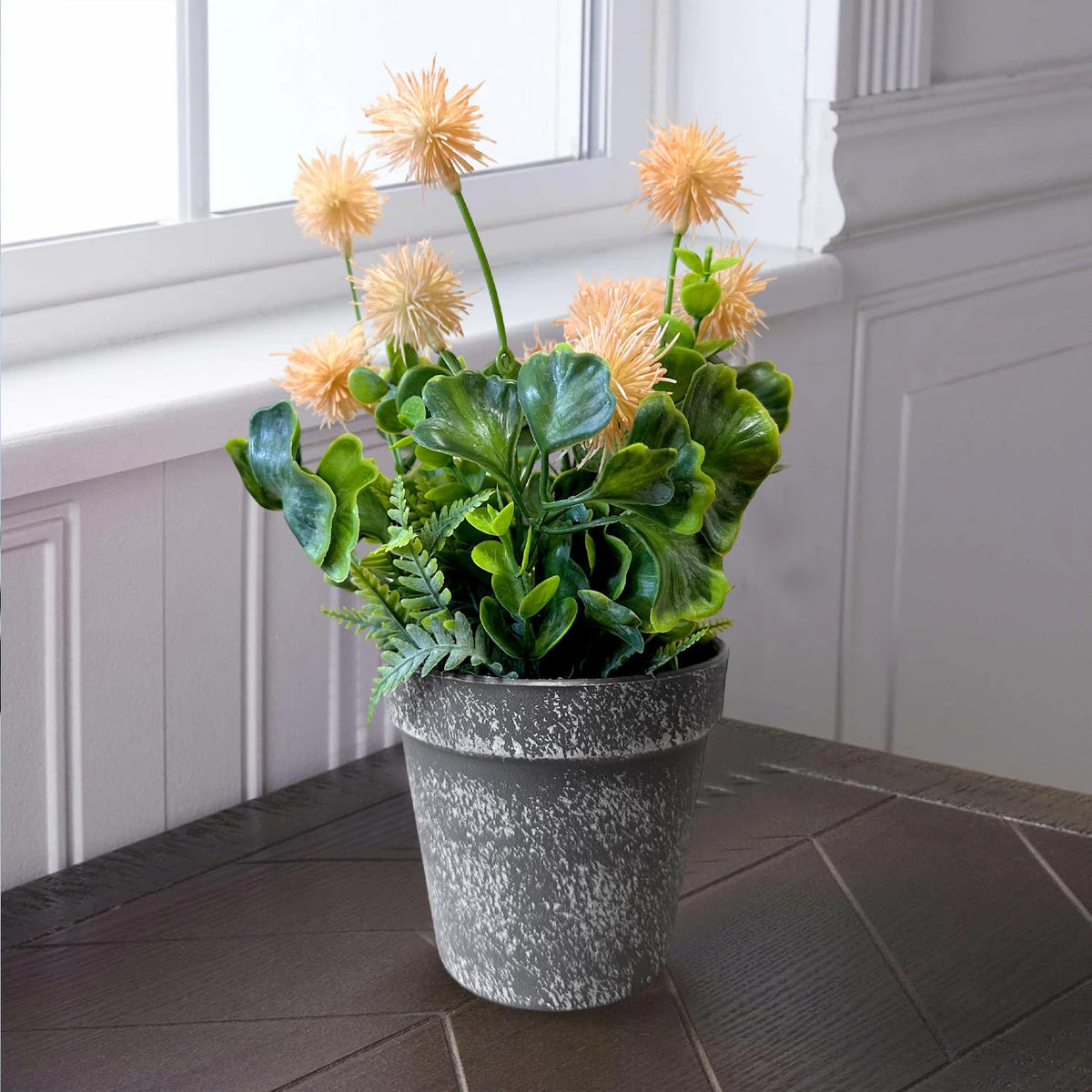 Artificial Pom-Pom Flowers in Grey Pots – Pack of 2, 3 or 4, Assorted Colours - photo 5