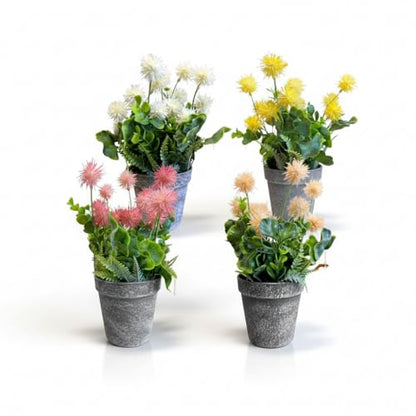 Artificial Pom-Pom Flowers in Grey Pots – Pack of 2, 3 or 4, Assorted Colours - photo 6