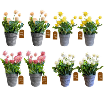 Artificial Pom-Pom Flowers in Grey Pots – Pack of 2, 3 or 4, Assorted Colours - photo 2