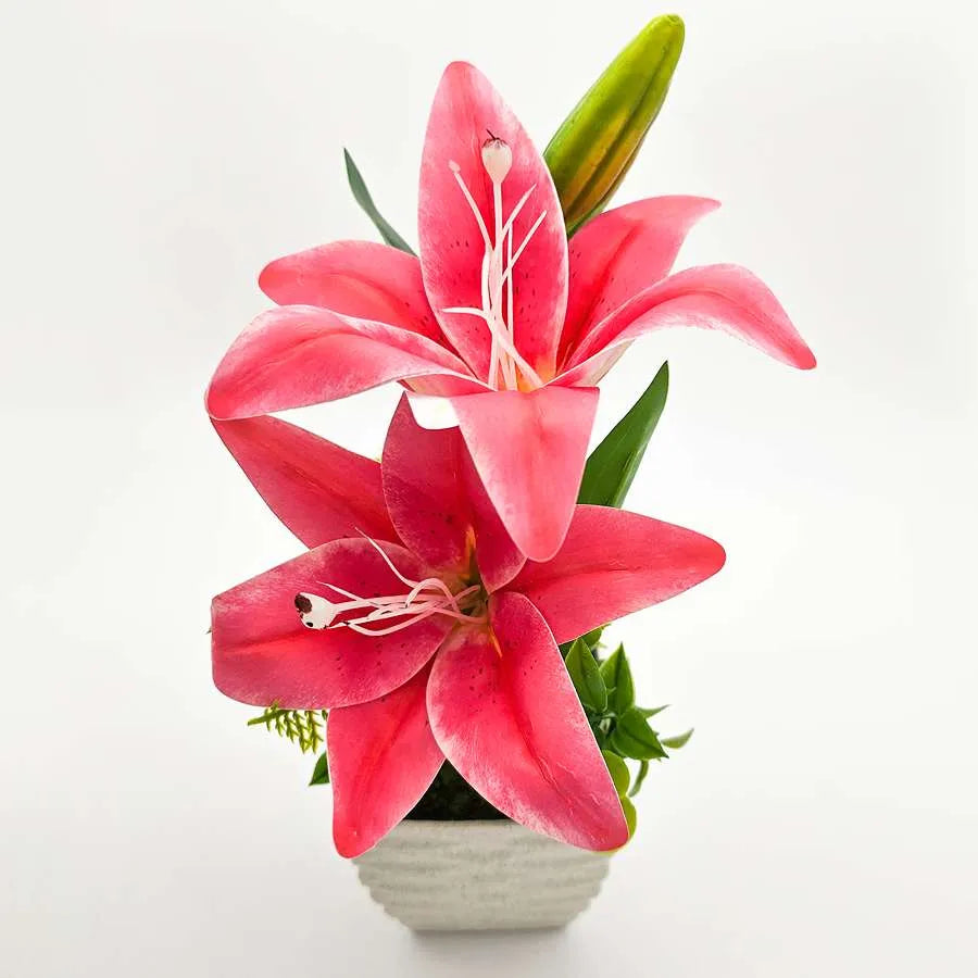 Artificial Lilies in Stone-Effect Pots – Set of 2, 27 cm, 4 Colour Choices - photo 13