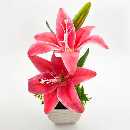 Artificial Lilies in Stone-Effect Pots – Set of 2, 27 cm, 4 Colour Choices - photo 4
