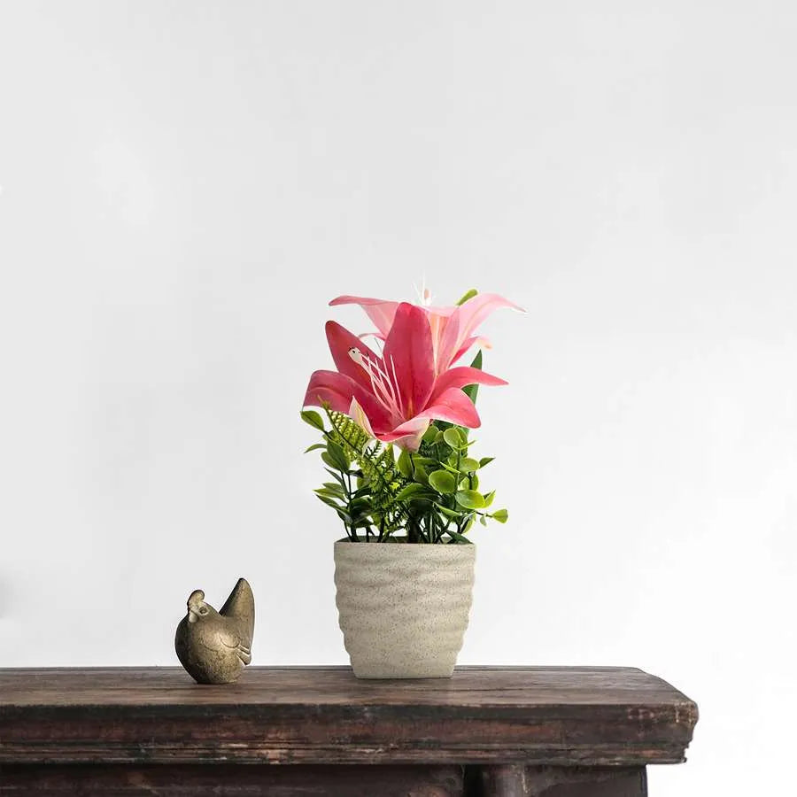 Artificial Lilies in Stone-Effect Pots – Set of 2, 27 cm, 4 Colour Choices - photo 7