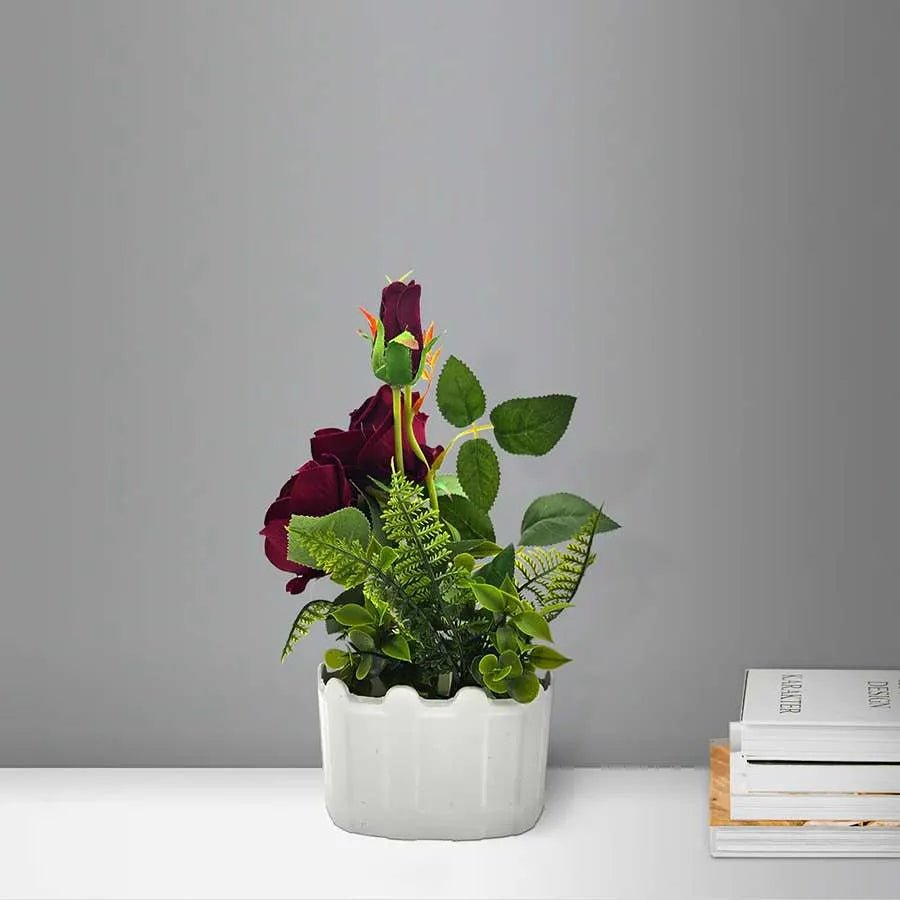 Artificial Roses in White Pots – Set of 2, 28 cm, Burgundy, Red, White or Pink - photo 10