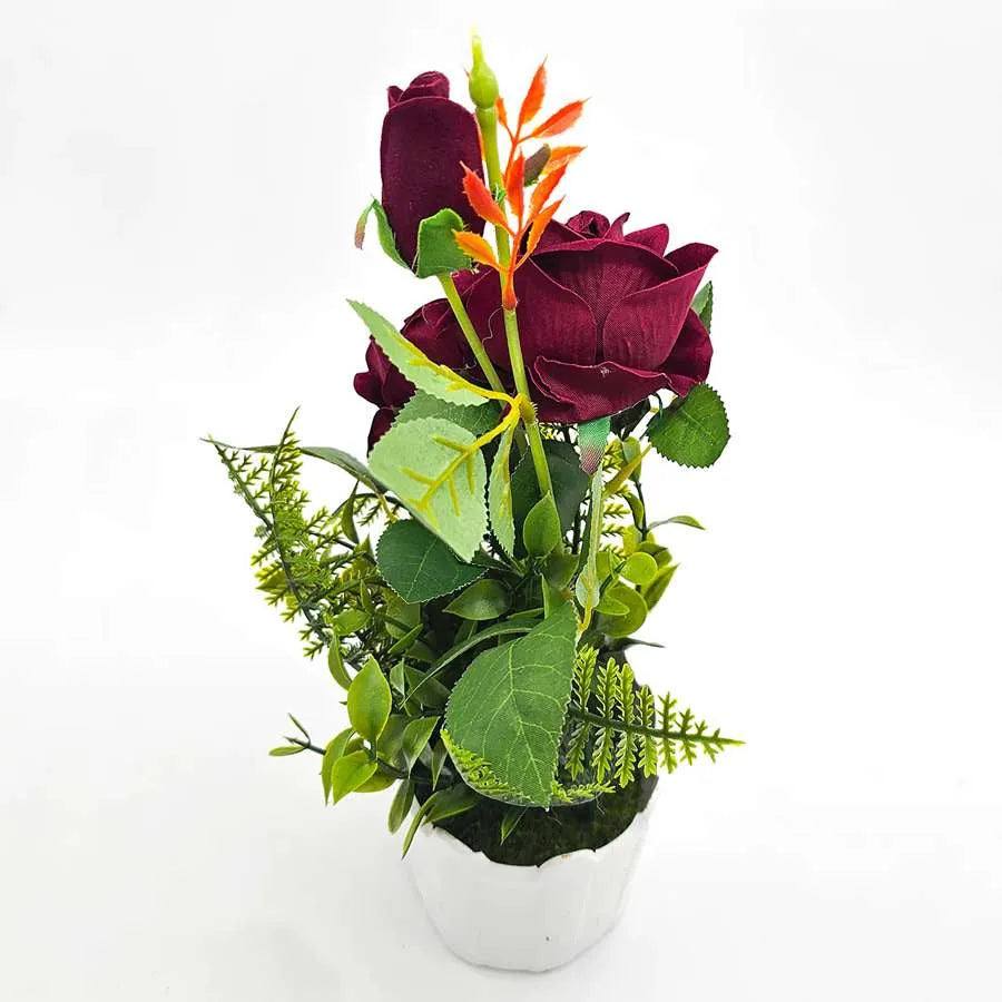 Artificial Roses in White Pots – Set of 2, 28 cm, Burgundy, Red, White or Pink - photo 13