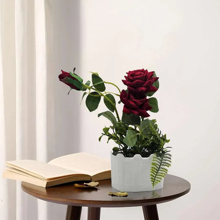 Artificial Roses in White Pots – Set of 2, 28 cm, Burgundy, Red, White or Pink - photo 14