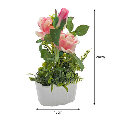 Artificial Roses in White Pots – Set of 2, 28 cm, Burgundy, Red, White or Pink - photo 2