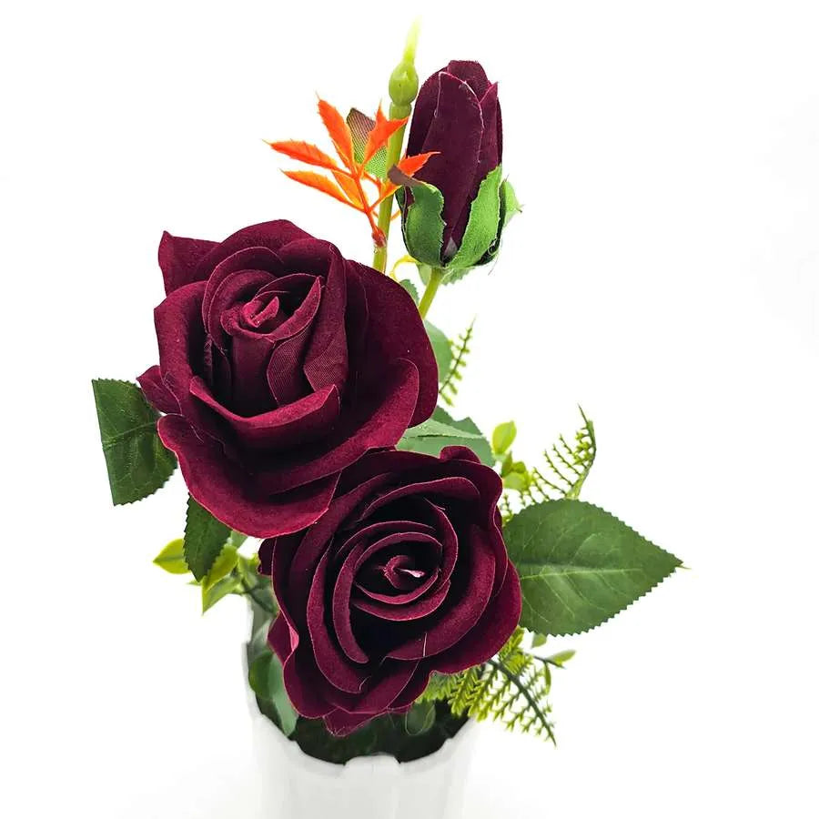 Artificial Roses in White Pots – Set of 2, 28 cm, Burgundy, Red, White or Pink - photo 15