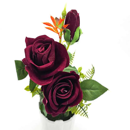 Artificial Roses in White Pots – Set of 2, 28 cm, Burgundy, Red, White or Pink - photo 15