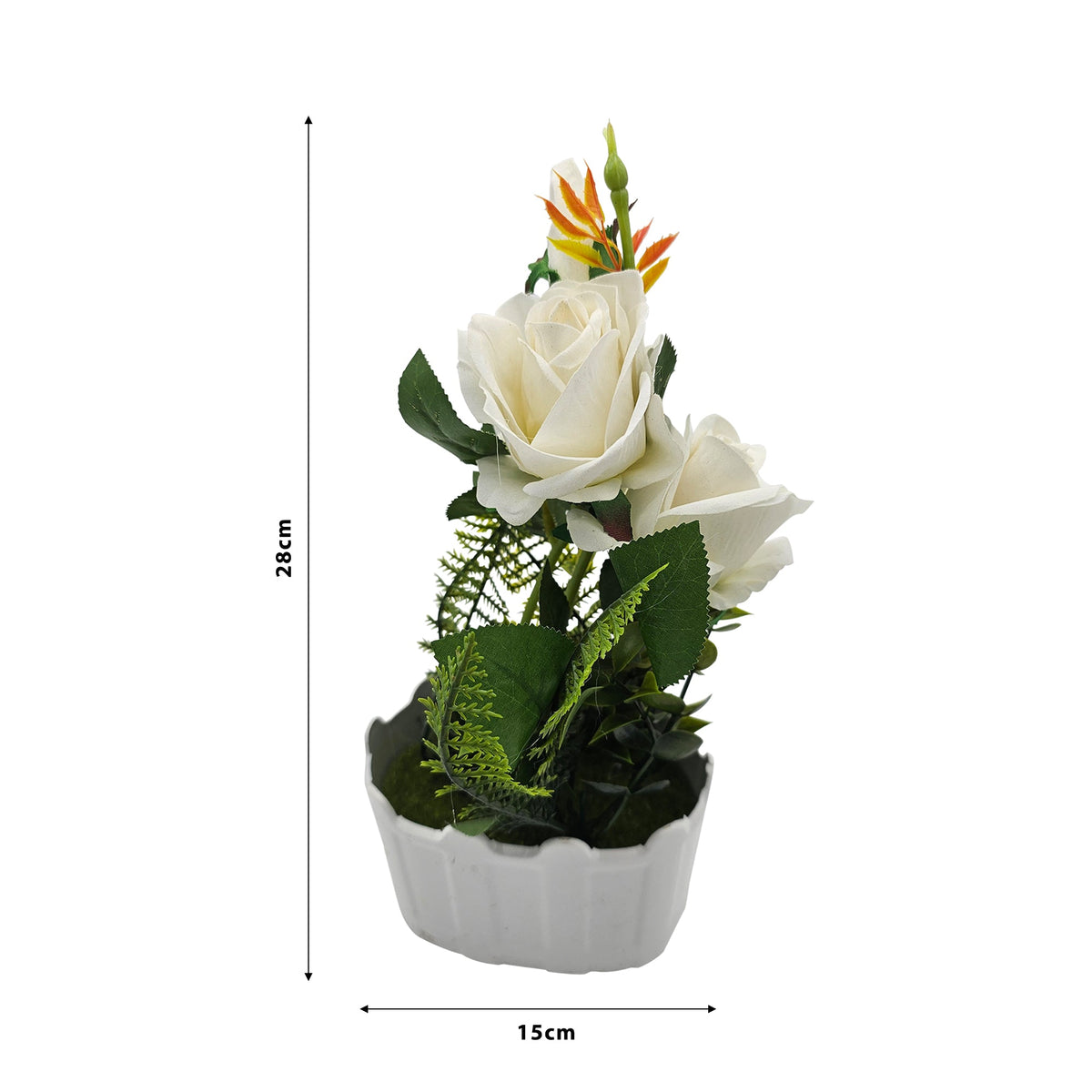 Artificial Roses in White Pots – Set of 2, 28 cm, Burgundy, Red, White or Pink - photo 3