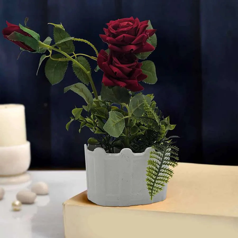 Artificial Roses in White Pots – Set of 2, 28 cm, Burgundy, Red, White or Pink - photo 4