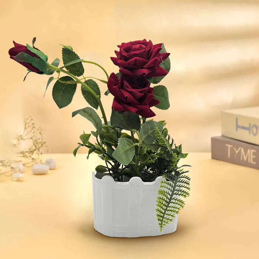 Artificial Roses in White Pots – Set of 2, 28 cm, Burgundy, Red, White or Pink - photo 5